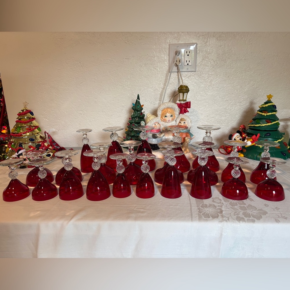23pc Vintage Morgantown Golf Ball Stiegel Ruby Red Old English Glasses.